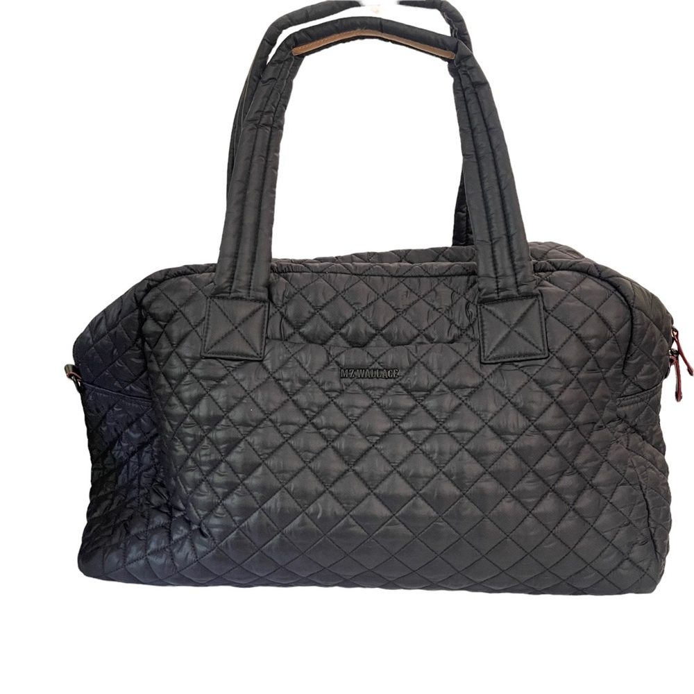 MZ Wallace Black Quilted Nylon Jimmy Travel Duffle Bag